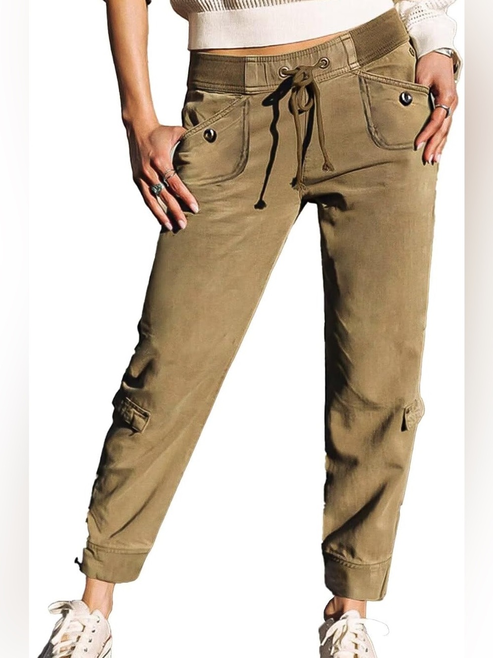 NWT Flamingals Flap Decor Drawstring Waist Mid Rise Straight Leg Crop Pants 4X